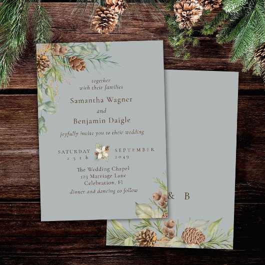 Invitation Végétation d'hiver Pine Grey Mariage élégant