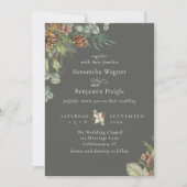 Invitation Végétation d'hiver Pine Pierre Gris Elégant Mariag (Devant)