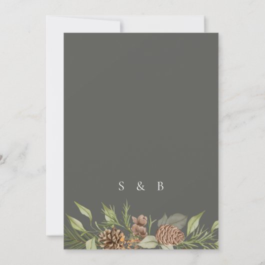 Invitation Végétation d'hiver Pine Pierre Gris Elégant Mariag (Dos)
