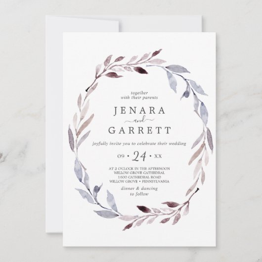 Invitation Végétation d'hiver Wreath Mariage Décontracté (Devant)