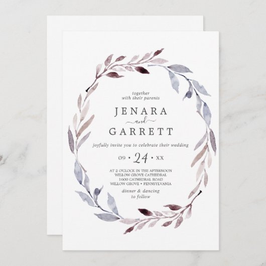 Invitation Végétation d'hiver Wreath Mariage Décontracté (Devant / Derrière)