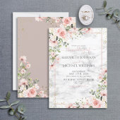 Invitation Végétation dorée Dusty rose Mariage floral