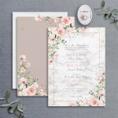 Invitation Végétation dorée Dusty rose Mariage floral