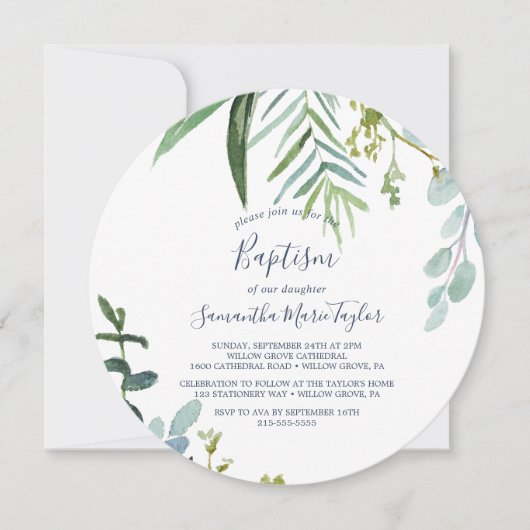 Invitation Végétation estivale Baptême ronde (Devant)