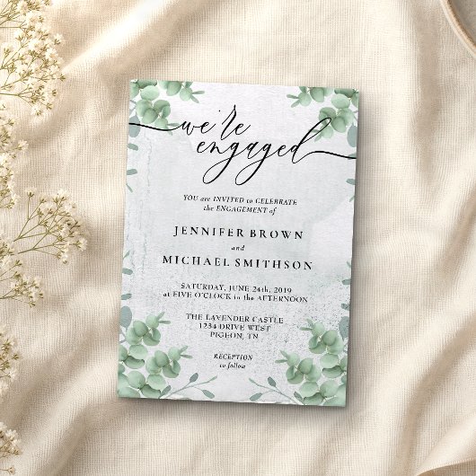Invitation Végétation Eucalyptus Calligraphie Nous sommes fia