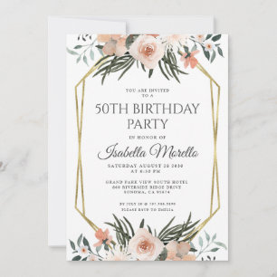 Invitation Végétation florale rose 50e anniversaire Invitatio