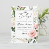Invitation Végétation florale rose vif cadre or Oh Baby (Debout devant)