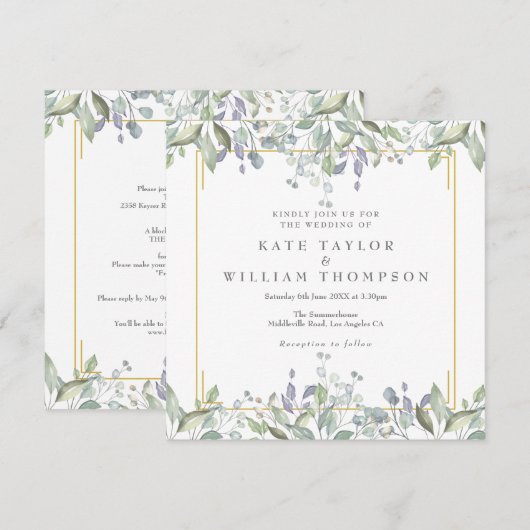 Invitation Végétation Florale Tout en un Mariage Carré (Devant / Derrière)