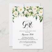 Invitation Végétation Flore blanche C'est un Baby shower fémi (Devant)