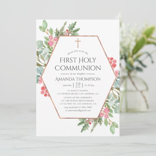 Invitation Végétation géométrique Noël Première communion sai (Debout devant)