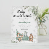 Invitation Végétation Hiver Baby shower boisé (Debout devant)