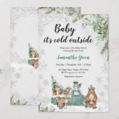 Invitation Végétation Hiver Baby shower boisé (Devant / Derrière)
