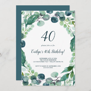Invitation Végétation luxuriante et Eucalyptus 40e anniversai