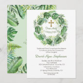 Invitation Végétation luxuriante Verdure Gold Cross Sainte Co (Devant / Derrière)