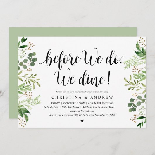 Invitation Végétation Moderne, Dîner de Répétition de Mariage (Devant / Derrière)