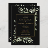 Invitation Végétation Noire Et Or Tout En Un Mariage Code QR (Devant / Derrière)