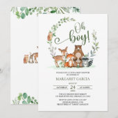 Invitation Végétation Oh Boy Bois Baby shower Animaux (Devant / Derrière)