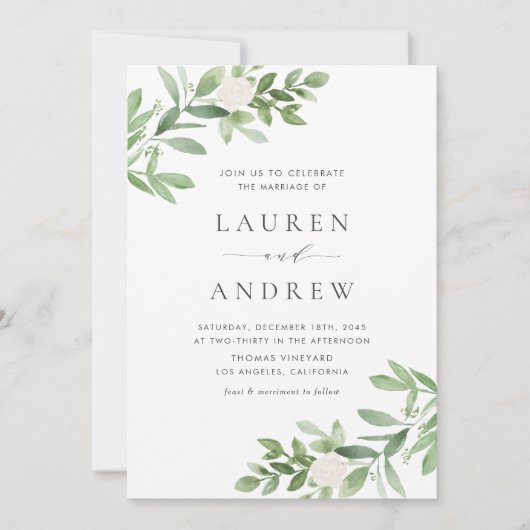 Invitation Végétation romantique et fleurs QR Code Mariage (Devant)