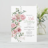 Invitation Végétation Rose floue Eucalypt 55e anniversaire (Debout devant)