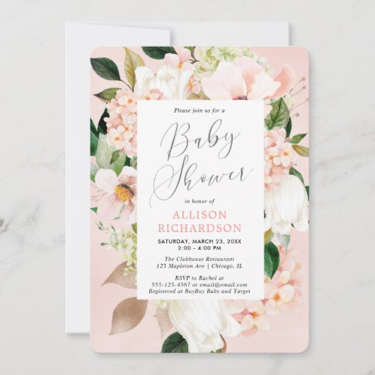 Invitation Végétation rose pâle baby shower floral printanier (Devant)