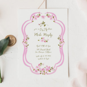 Invitation Végétation rose Whimsical Baby shower floral peint