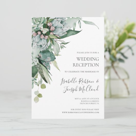 Invitation Végétation Succulente | Réception de Mariage Vert  (Debout devant)