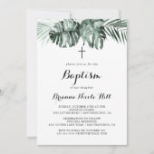 Invitation Végétation tropicale Baptême floral blanc (Devant)