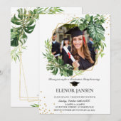 Invitation Végétation tropicale Géométrique Gold Graduation P (Devant / Derrière)