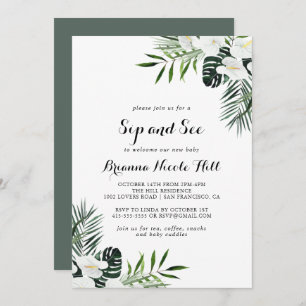 Invitation Végétation tropicale Sip floral blanc et voir
