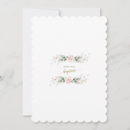 Invitation Végétation Whimsical Croix rose Florale Or Baptême (Dos)