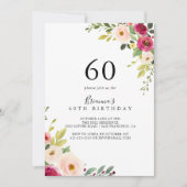 Invitation Végéty Rose Blush Floral 60e fête d'anniversaire (Devant)