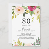 Invitation Végéty Rose Blush Floral 80e fête d'anniversaire (Devant)