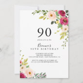 Invitation Végéty Rose Blush Floral 90e fête d'anniversaire (Devant)