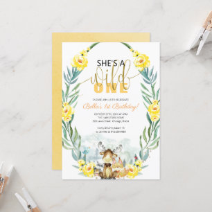 Invitation Végéty Woodland She's A Wild One First Birthday