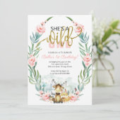 Invitation Végéty Woodland She's A Wild One First Birthday (Debout devant)