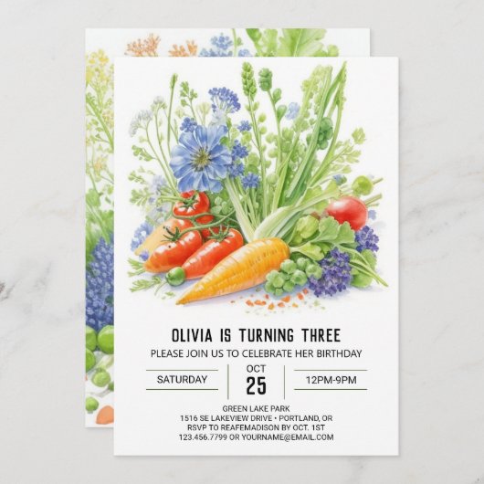 Invitation Veggie Patch Aventure Anniversaire (Devant / Derrière)