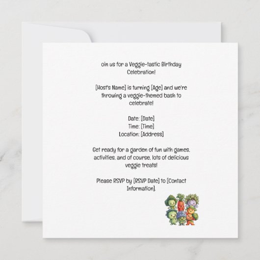 Invitation Veggie Style : Un Veg-out d'anniversaire! (Dos)