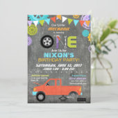 Invitation Véhicule Mécanique Gears Tools Chalkboard Annivers (Debout devant)