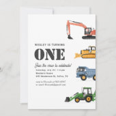 Invitation Véhicules de construction 1er fête d'anniversaire (Devant)