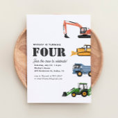 Invitation Véhicules de construction 4e fête d'anniversaire
