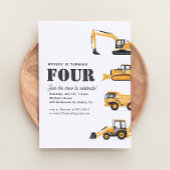 Invitation Véhicules de construction 4e fête d'anniversaire