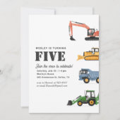 Invitation Véhicules de construction 5e fête d'anniversaire (Devant)