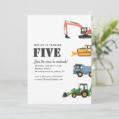 Invitation Véhicules de construction 5e fête d'anniversaire (Debout devant)