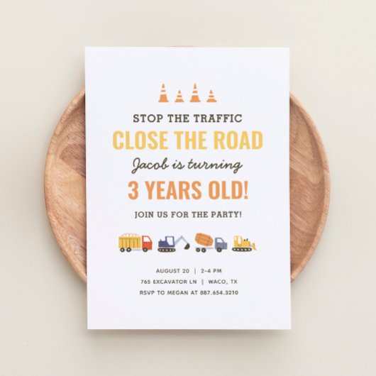 Invitation Véhicules de construction Boy Anniversaire Fête In