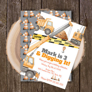 Invitation Véhicules de Construction Camion à benne 3e Annive