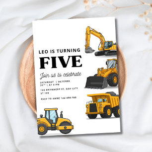 Invitation Véhicules de Construction Fête d'Anniversaire Cami