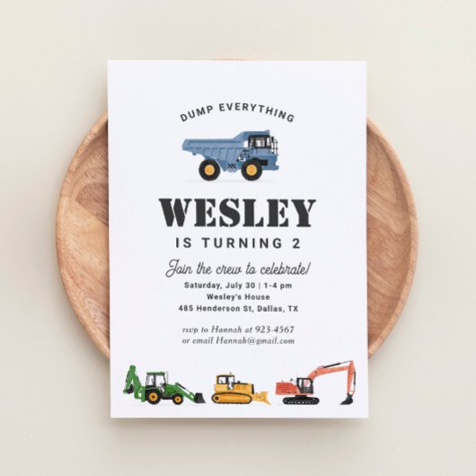 Invitation Véhicules de construction Garçon fête d'anniversai