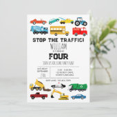 Invitation Véhicules Transport Voitures Camions Garçons Anniv (Debout devant)