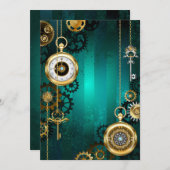 Invitation Veille bijoux Steampunk sur un Arrière - plan vert (Devant / Derrière)