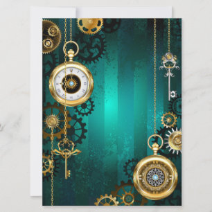 Invitation Veille bijoux Steampunk sur un Arrière - plan vert